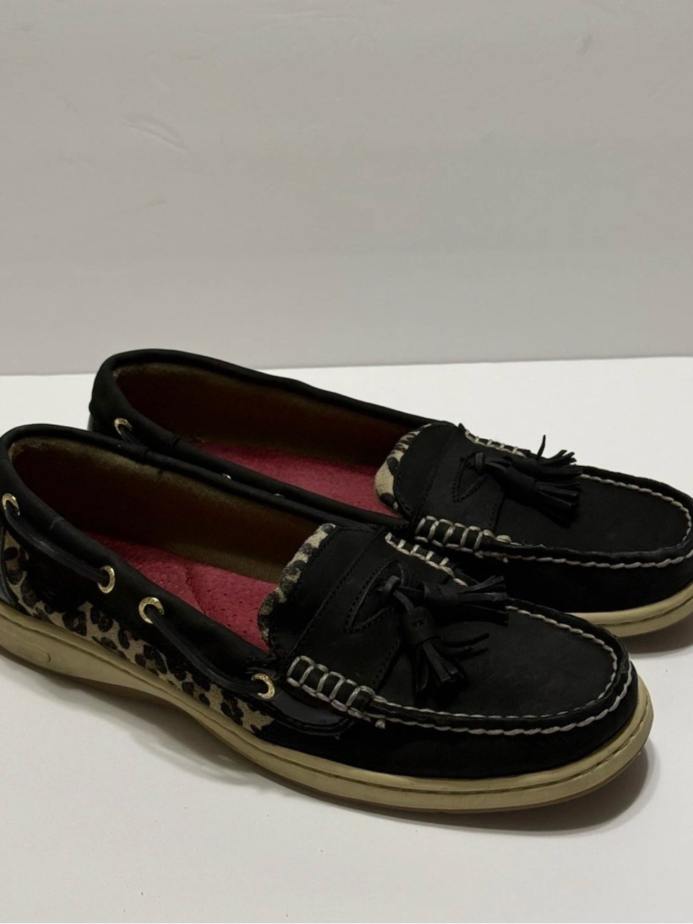 Sperry Black Leopard Print Boat Shoes Loafers Women’s Sz 9